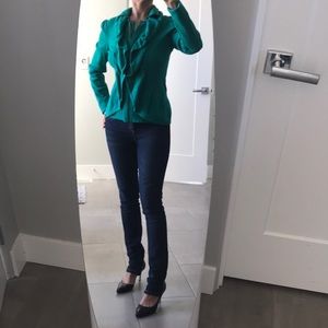 ⁉️INC green full zip knit sweater jacket Sz XS